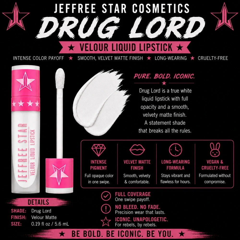 Jeffree Star Drug Lord Velour Liquid Lipstick True White 0.19 fl oz NIB